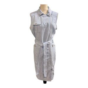 Calvin Klein Dress Womens‎ 14 Blue Chambray Asymmetrical Zip Midi Office Career
